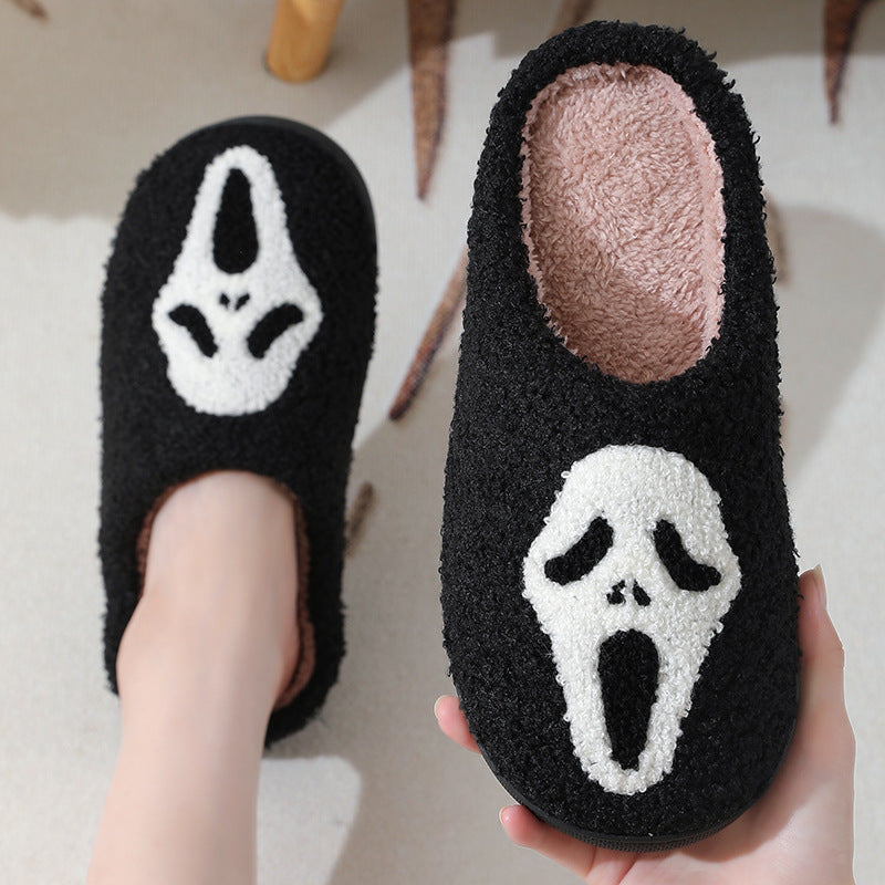 Halloween Skull Cartoon Print Warm Winter Slippers