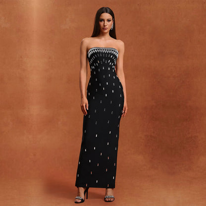 Tube Top High-end Hot Drilling Backless Long Dress