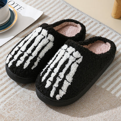 Halloween Skull Cartoon Print Warm Winter Slippers