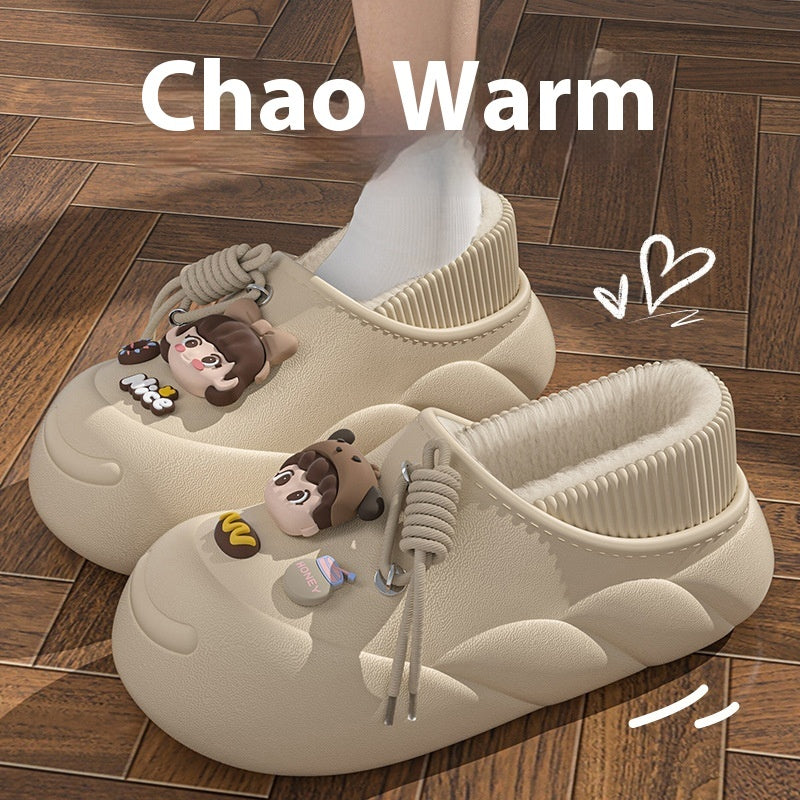 Women's Cartoon Waterproof Winter Toe Cap Cotton Slippers