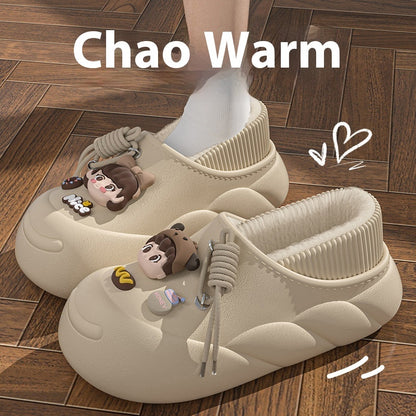Women's Cartoon Waterproof Winter Toe Cap Cotton Slippers