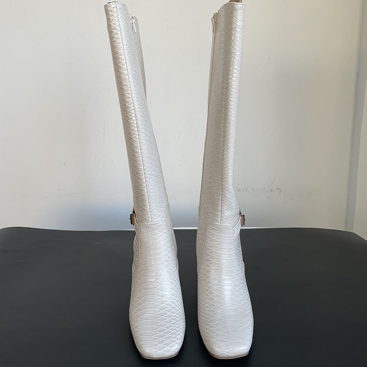 Women's Thick High Heel Side Zipper Square Head Knight Boots