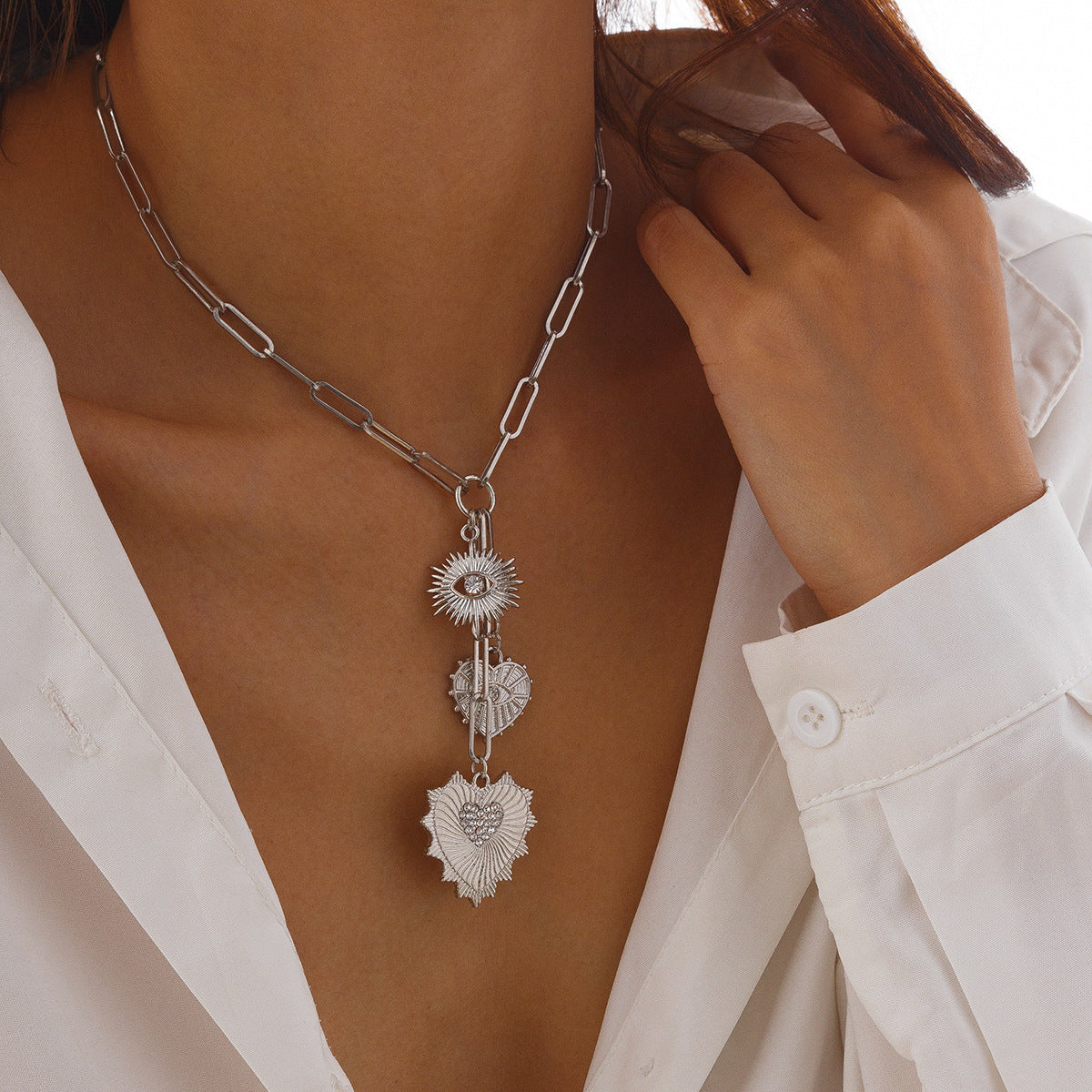 Cold Wind Heart-shaped Alloy Pendant Clavicle Chain