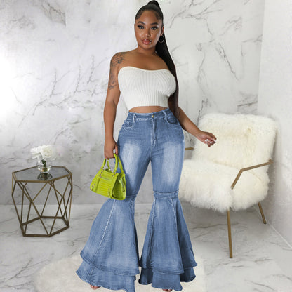 Women's Wide Leg Denim Stretch Flared Pants
