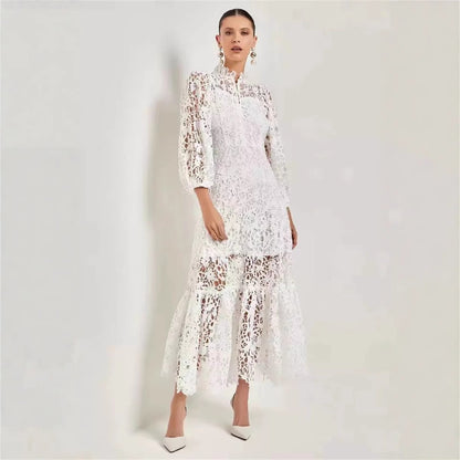 Women's Elegant Hollow Lace Long Dress
