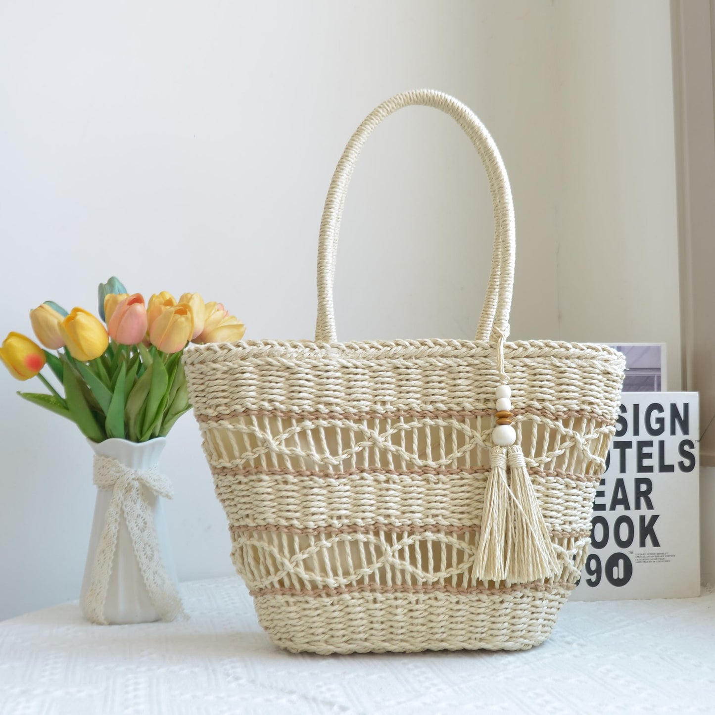 Women's Paper String Hand-woven Straw Bag