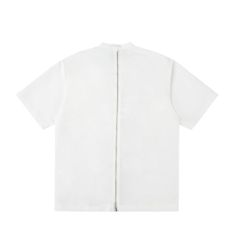 Men's Split Metal Zipper Deconstruction Padded Shoulder Shirt