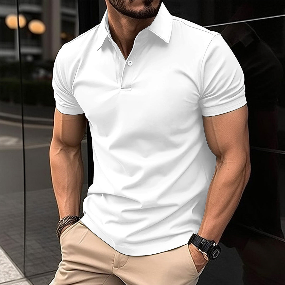 Men's Polo Shirt  Lapel Button Top