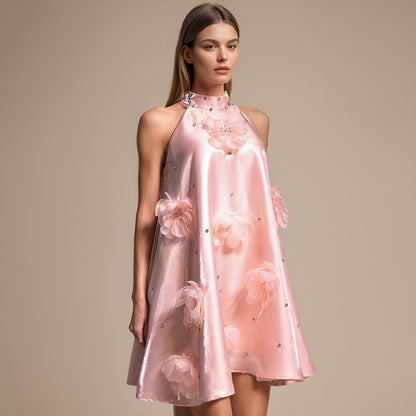 Women's Rhinestone Design Flower Stitching Mini Dress