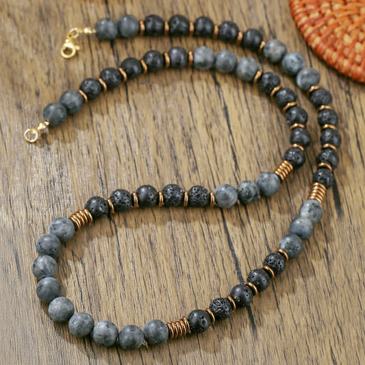Beaded Glitter Volcanic Rock Necklace