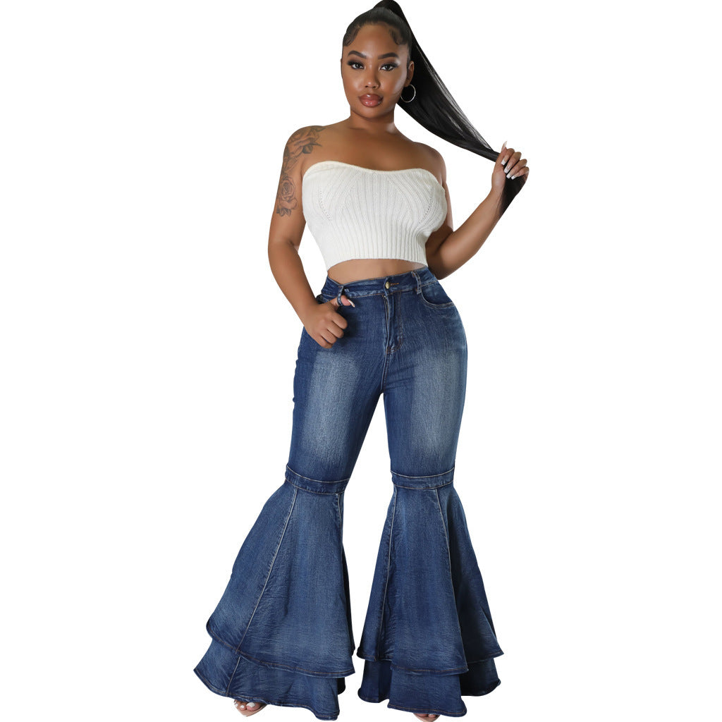 Women's Wide Leg Denim Stretch Flared Pants