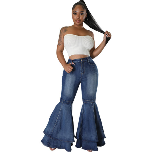 Women's Wide Leg Denim Stretch Flared Pants