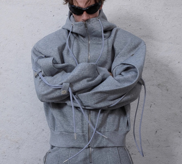 Deconstruction Drawstring Loose Hooded Sweater and High-grade Pant Suit