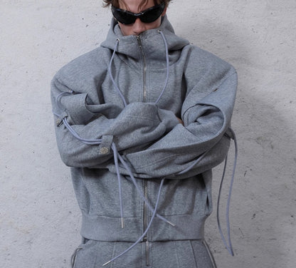 Deconstruction Drawstring Loose Hooded Sweater and High-grade Pant Suit