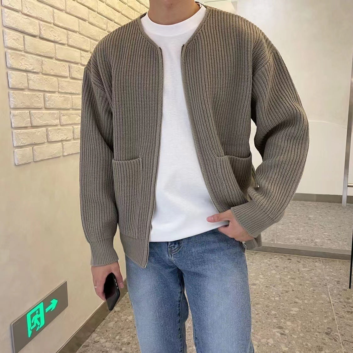 Men Zip Up Knitted Cardigan