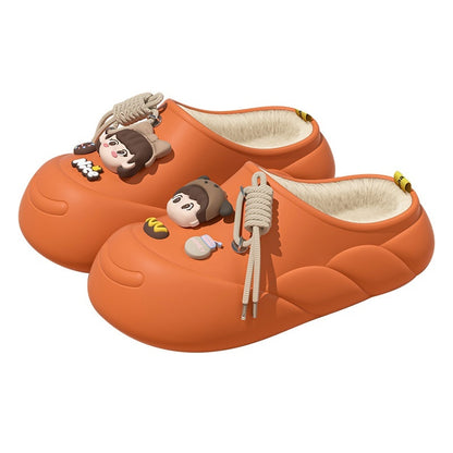 Women's Cartoon Waterproof Winter Toe Cap Cotton Slippers